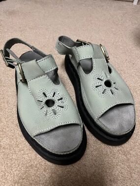 Dr. Martens Sage Green DUNNET FLOWER BUTTERSOFT LEATHER SANDALS